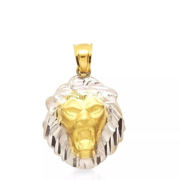 10K Solid Yellow & White Gold Lion Head Pendant
